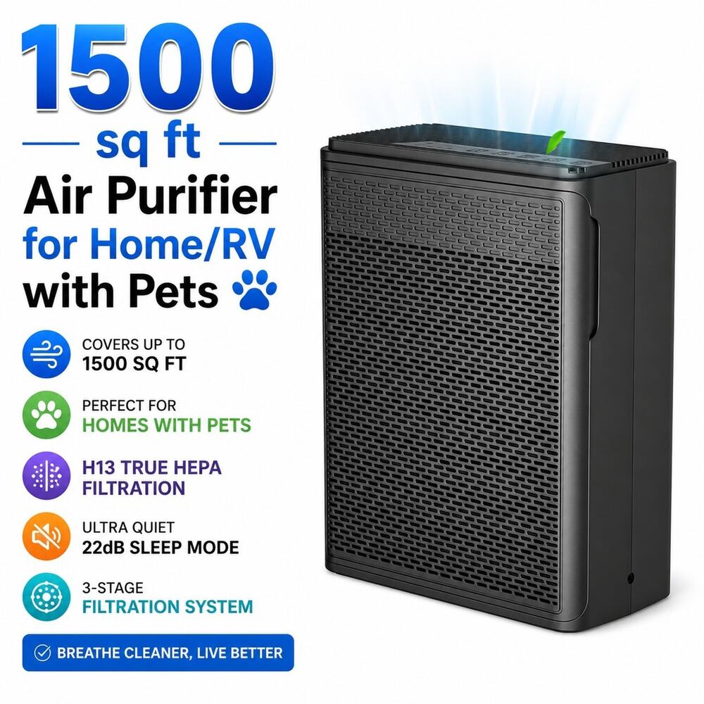 Air Purifier H13 True HEPA Filter 1500 Sq Ft Home RV Pet Smoke, TPLMB #P280